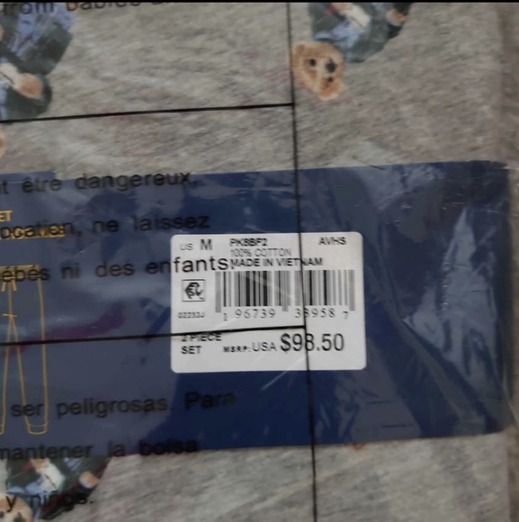 Polo Ralph Lauren Polo Bear Jogger Pajamas Set Size M/MED Heather Grey With Bear - Picture 8 of 8